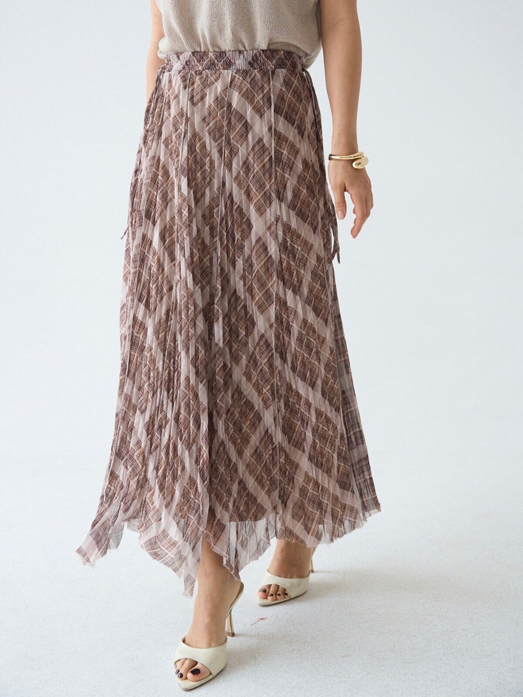 Pleated Plaid Midi Skirt