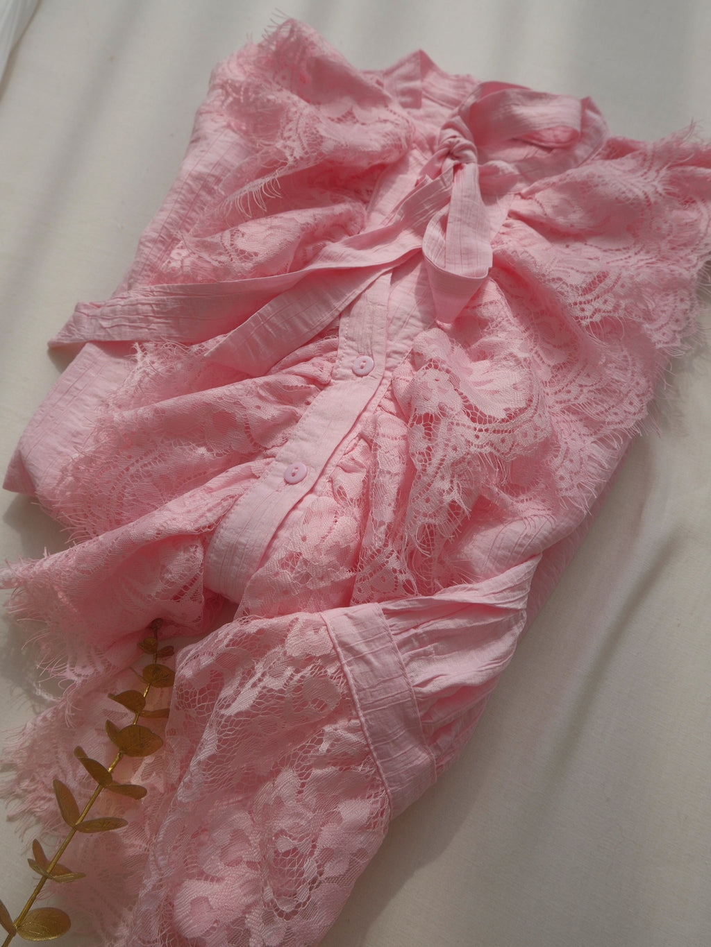 Pink Lace Blouse & White Skirt Set