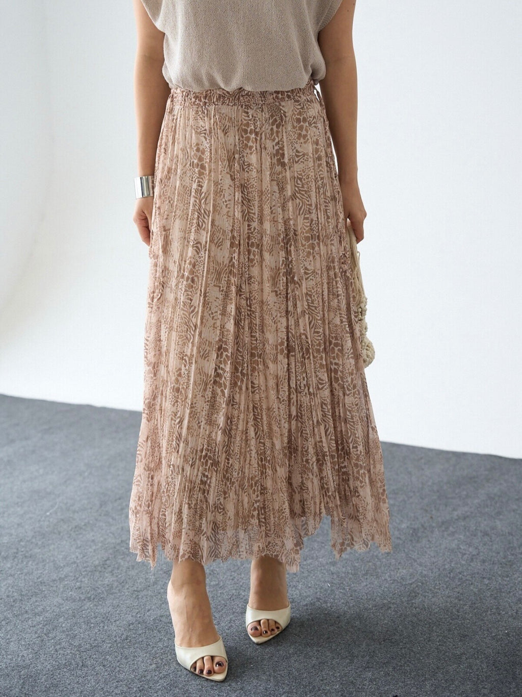 Pleated Plaid Midi Skirt