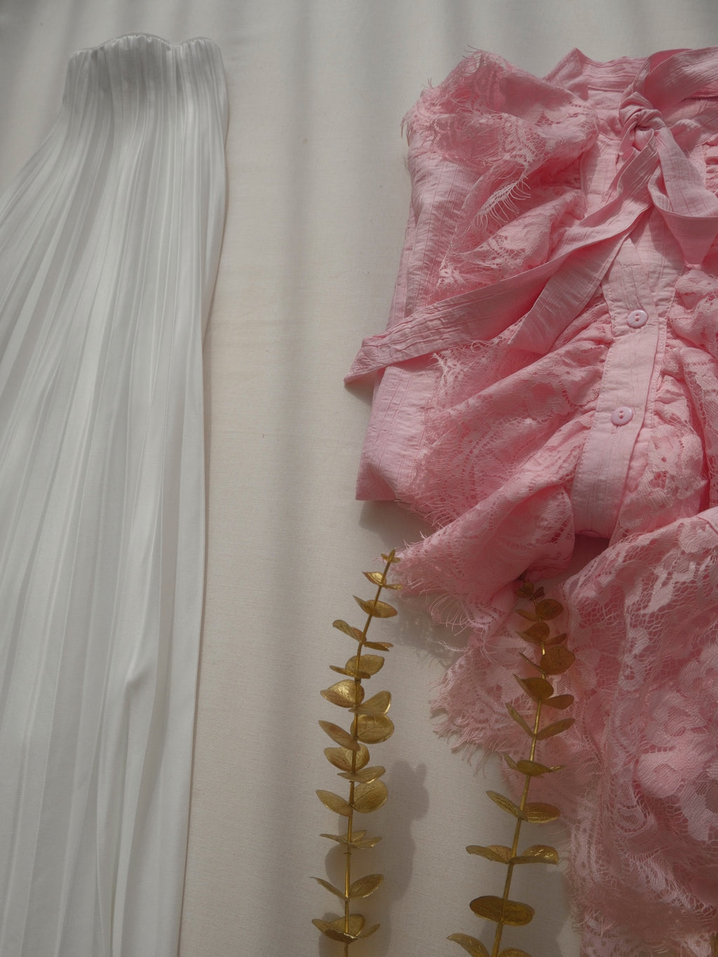 Pink Lace Blouse & White Skirt Set