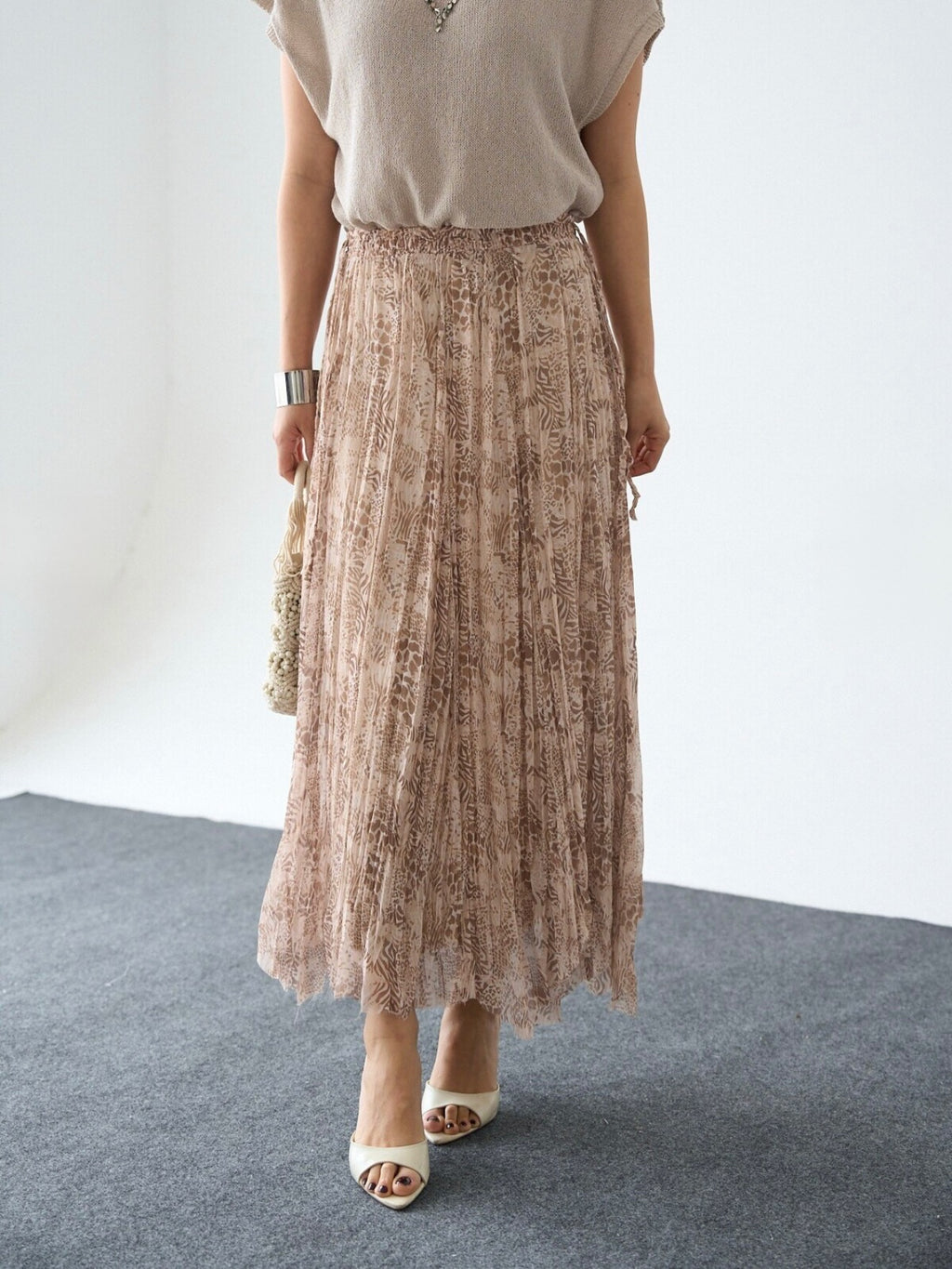 Pleated Plaid Midi Skirt