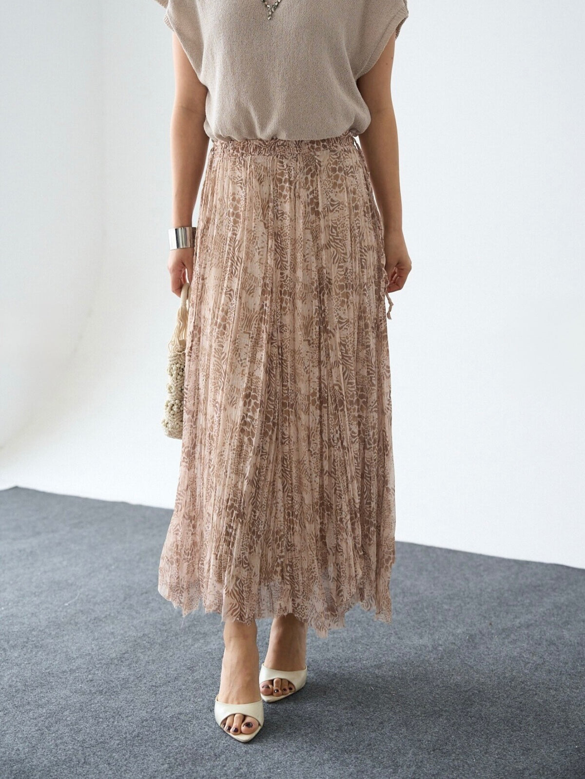 Pleated Plaid Midi Skirt