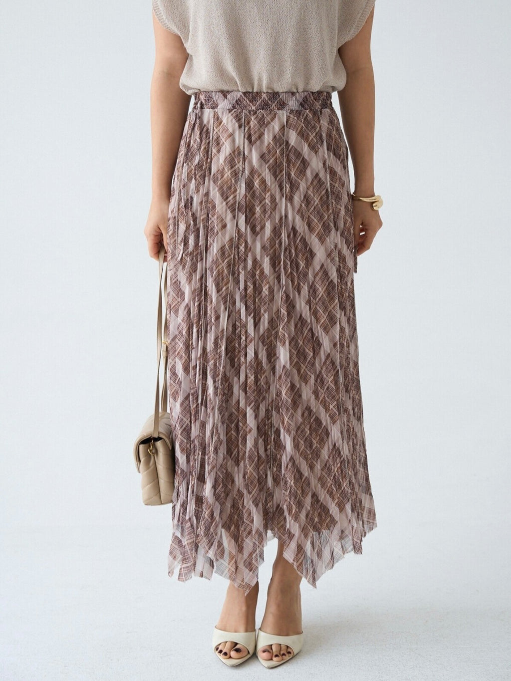 Pleated Plaid Midi Skirt