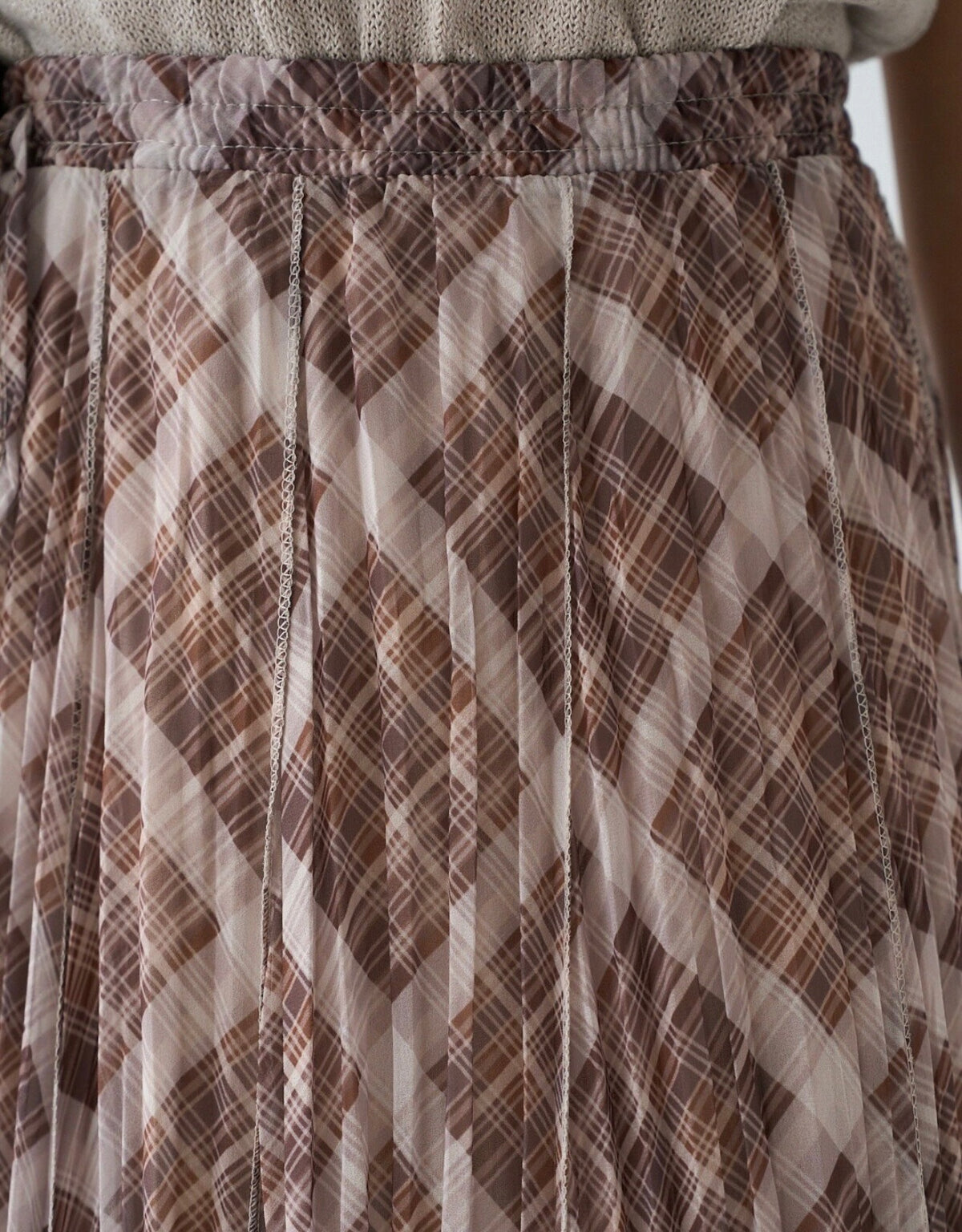 Pleated Plaid Midi Skirt